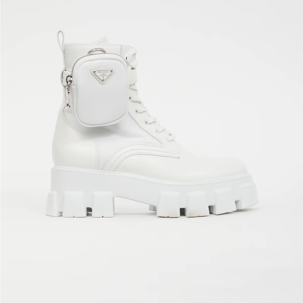 Prada White Monolith Leather Chunky Sole Boot